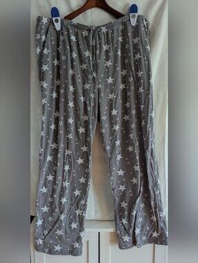 Gray Star Print Pajama Pants with Pink Accents